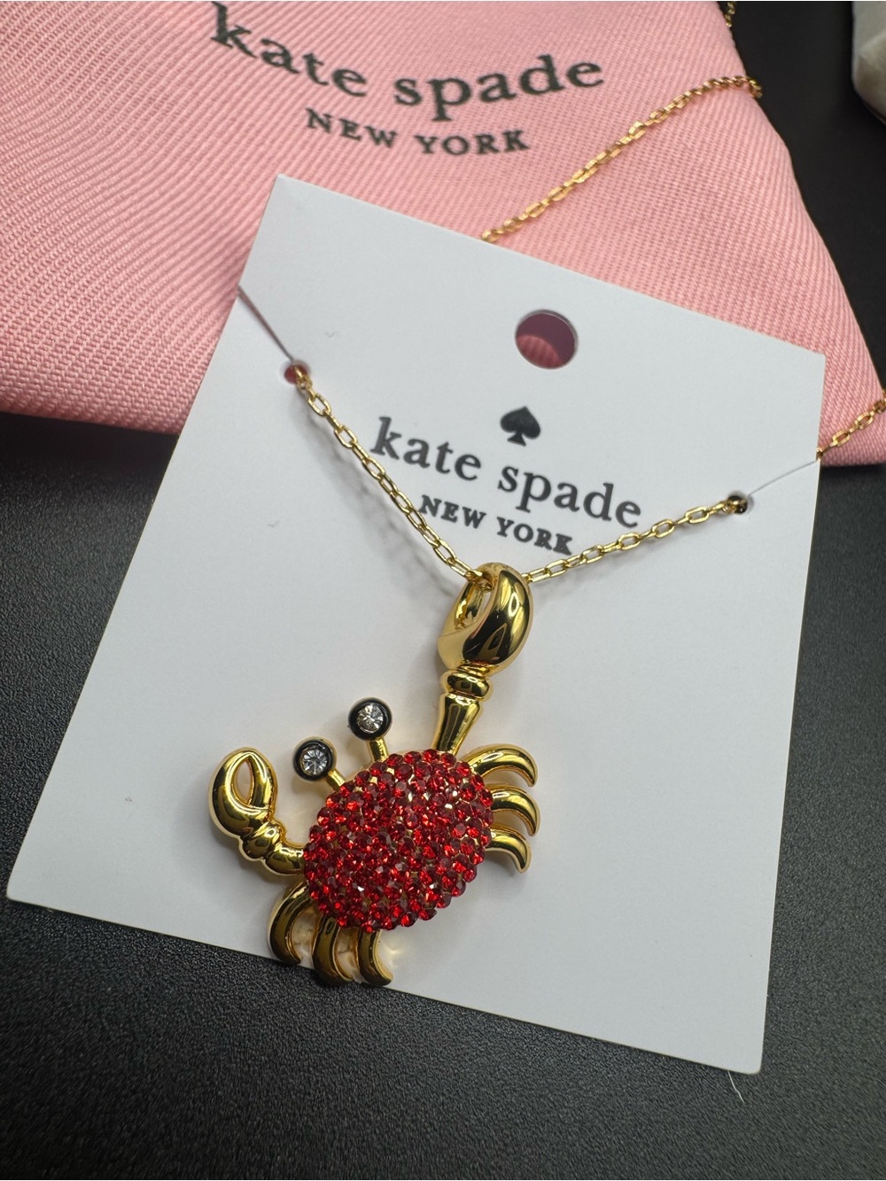kate spade Gold Tone Crab Necklace with Red Crystal Shell